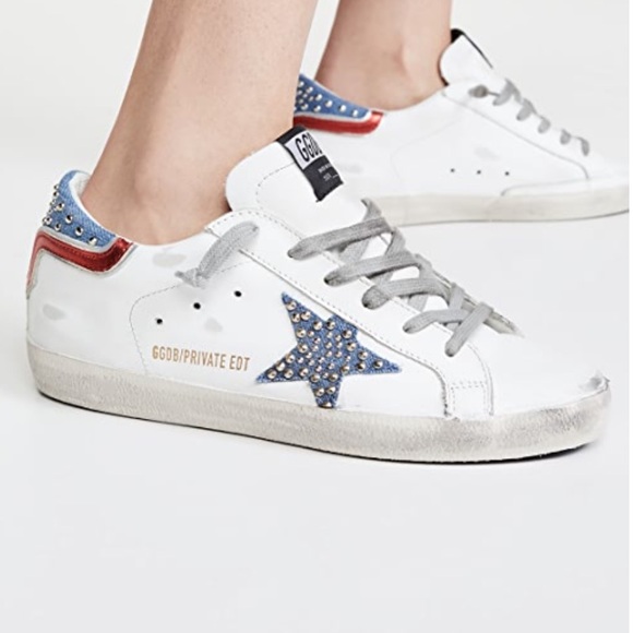 GGDB Golden Goose Superstars 38 Sneakers Red White Blue - Picture 2 of 12
